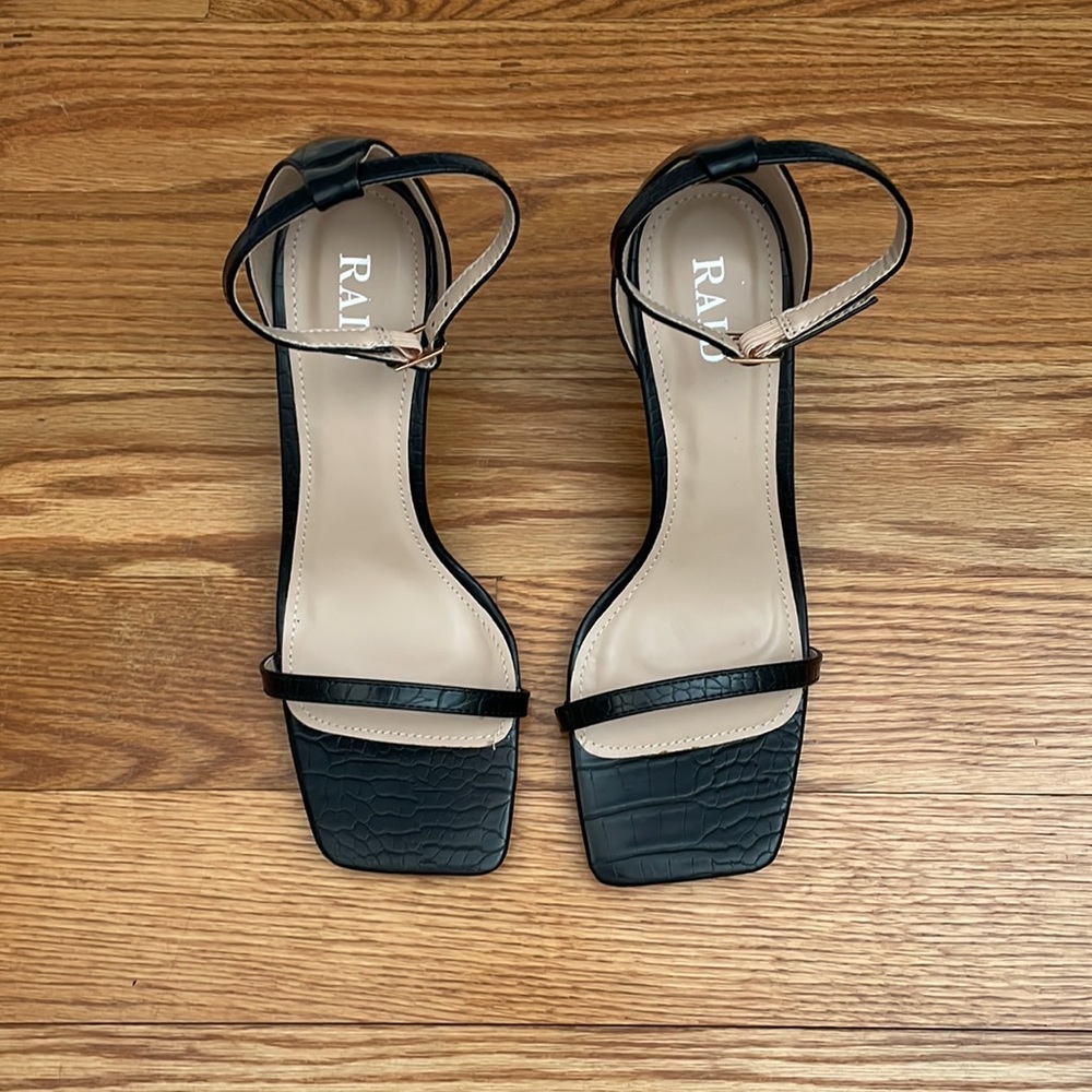 ASOS Raid Leather Black Square Open Toe Block Heels Size 9